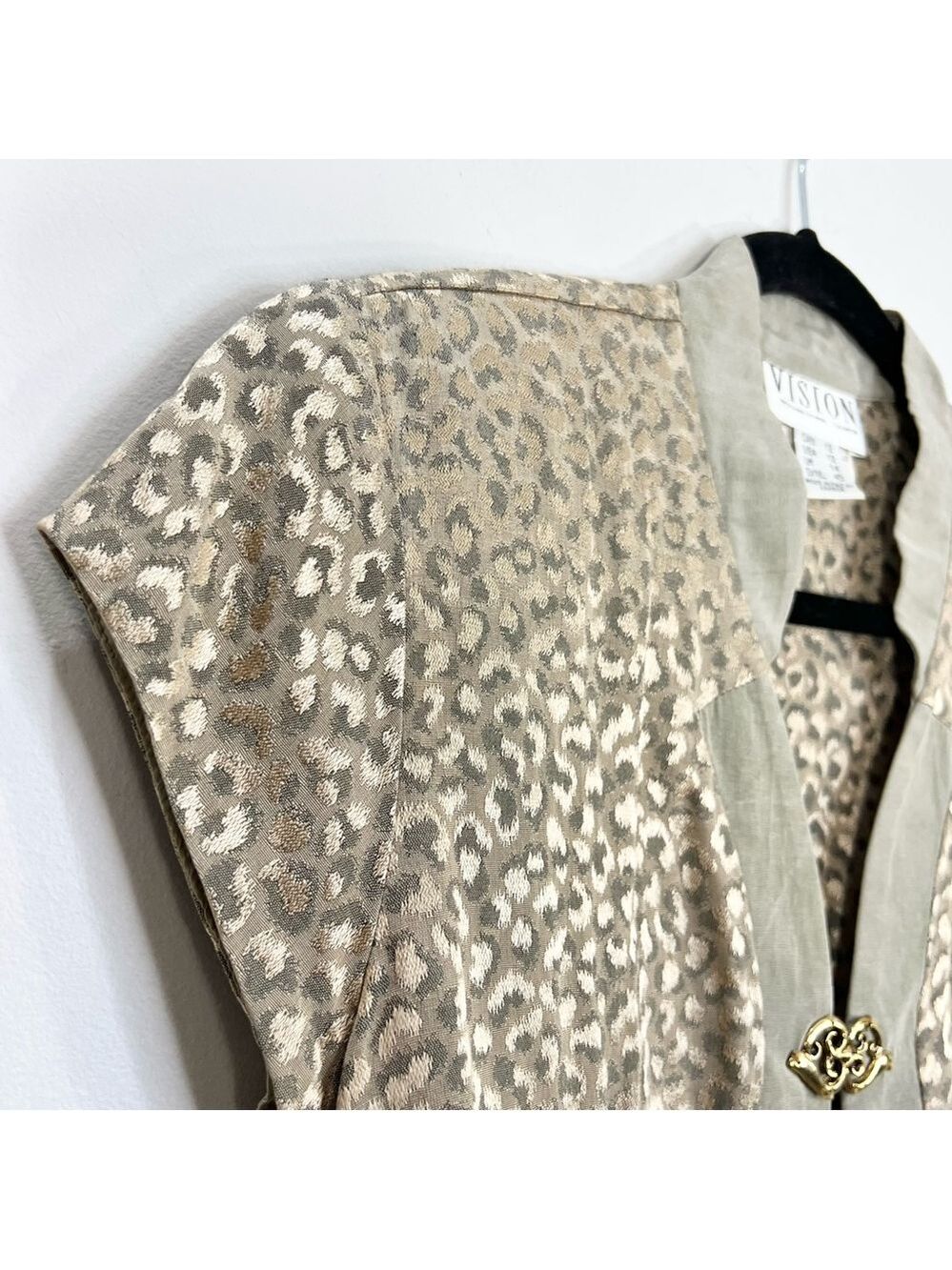 Vintage Canadian made sage green taupe metallic animal print cropped jacket 12 - Picture 6 of 15